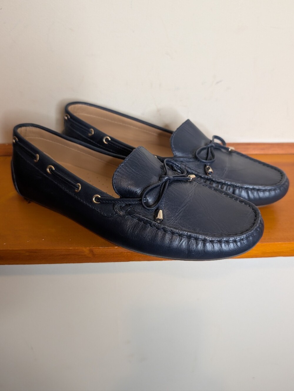 Talbots Navy Leather Lace-Top Moccasin Loafers 9.5